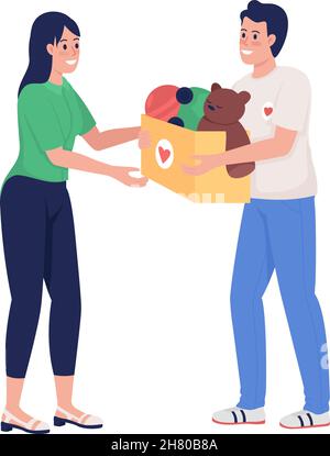 Woman giving to charity semi flat color vector characters Stock Vector