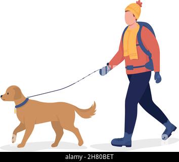 Man with dog in winter semi flat color vector character Stock Vector