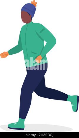 Running man in green coat semi flat color vector character Stock Vector