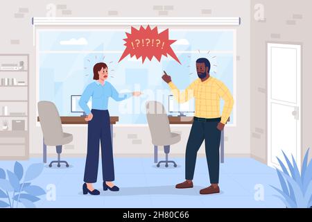 Arguing coworkers flat color vector illustration Stock Vector