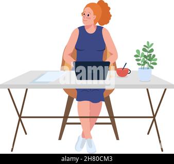 Happy manager at desk semi flat color vector character Stock Vector