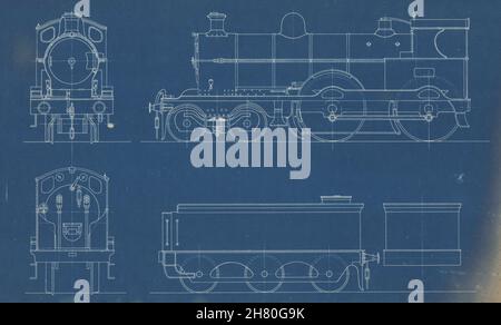 0-6-0 Locomotive section engineering drawing blueprint c1900 old ...