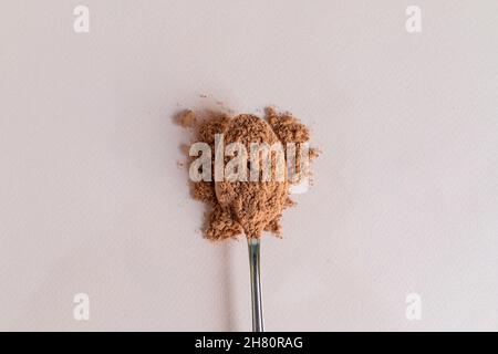 cocoa powder flat lay view, selective focus Stock Photo