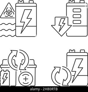 Battery reuse linear icons set Stock Vector