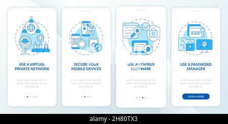 Personal info protection tips onboarding mobile app page screen Stock Vector