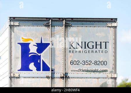 Lexington, USA - May 27, 2021: Highway interstate road in Virginia with truck vehicle for Knight transport and sign for hiring drivers application on Stock Photo