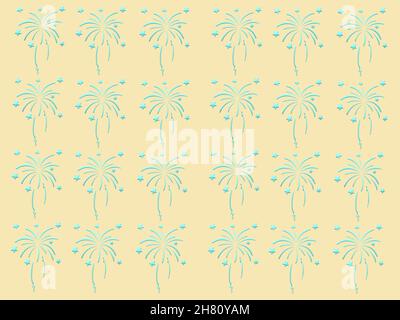 3D illustration. Electric blue fireworks on a pastel yellow background. Festive pattern. Wrapping paper design. Stock Photo