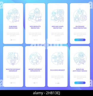 Intellectual property protection onboarding mobile app page screen set Stock Vector