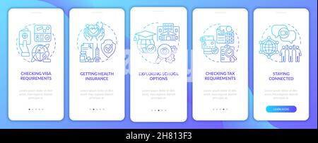 Things to consider when moving blue gradient onboarding mobile app page screen Stock Vector
