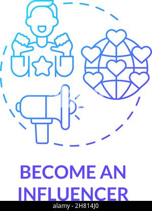 Become influencer blue gradient concept icon Stock Vector