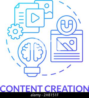 Content creation blue gradient concept icon Stock Vector
