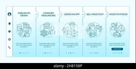 Approaches to make money online onboarding vector template Stock Vector