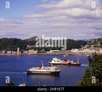 CalMac vessels MV Claymore & Caledonia Oban bay 1980s Stock Photo