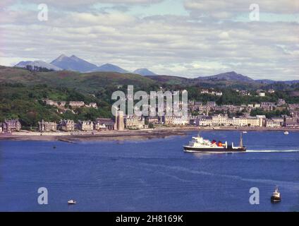 The MV Claymore as hse heads out of Oban bay with Ben Cruachan in view. Stock Photo