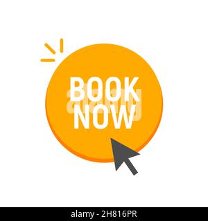 Book now button icon online make oval advertising agency badge. Book now sticker vector banner concept Stock Vector