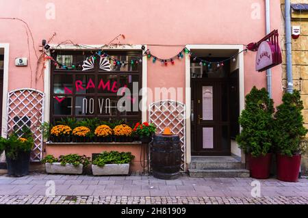 POZNAN, POLAND - Nov 12, 2018: The front of Laramela Nova restaurant in the city center, Poznan, Poland Stock Photo