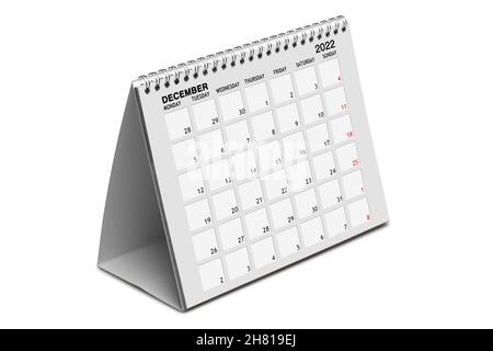 December 2022 desk calendar isolated on white with clipping path. Path for the first sheet Stock Photo