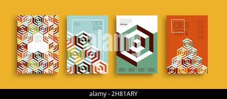 Abstract geometric shape design banner template set. Creative modern business presentation card collection or brochure background bundle with copy spa Stock Vector