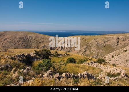 The rugged late summer landscape near Stara Baska on the Croatian island of Krk Stock Photo
