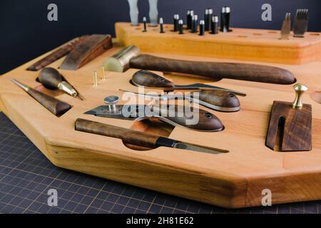 Tanner tools. Skiving knifes. Stock Photo