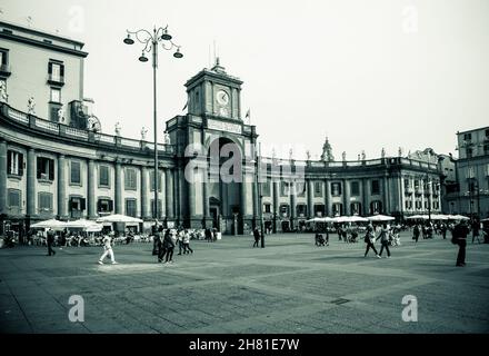 Naples, Italy - 2019, April 26 : Dante square with people in front of the Convitto Nazionale, an old Jesuit boarding shool, in the historic center of Stock Photo