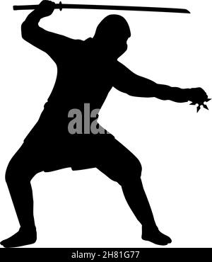 Silhouette ancient oriental Ninja warrior. Stock Vector