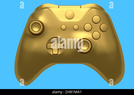 Realistic gold video game joystick on white background. 3D rendering of ...