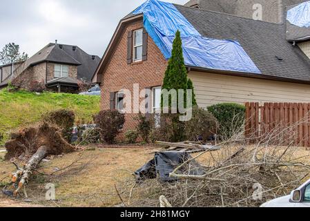Damage to houses in an Alabama subdivision from a tornado in the Spring of 2021 Stock Photo