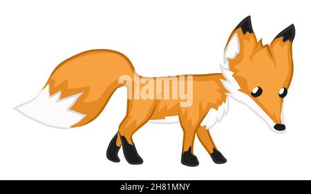 Fox cute cartoon color vector illustration, horizontal, over white, isolated Stock Vector
