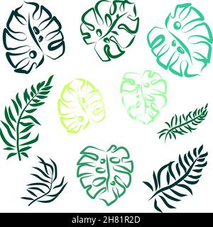 clipart of bright leaves of morters and palms, drawing for independent design, vector graphics Stock Vector