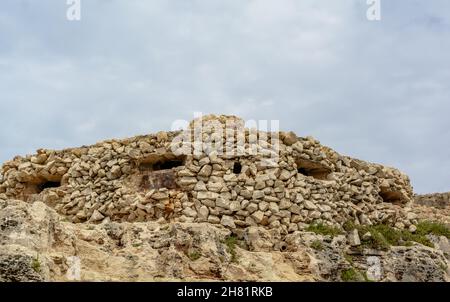 Camouflaged WW2 stone military pillbox at Qrendi, Malta Stock Photo