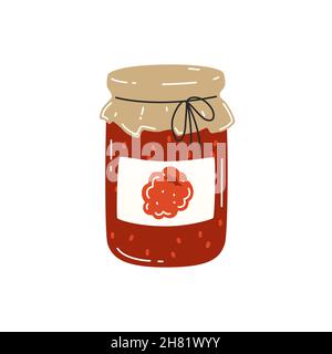 Raspberry jam in glass jar on white background. Vector flat illustration Stock Vector