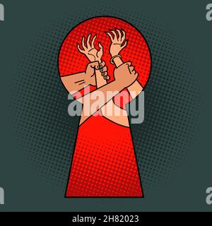 domestic violence in the family. A fight through the keyhole Stock Vector