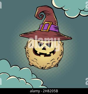 Halloween moon with pumpkin face. A terrible smile. Autumn Holiday Stock Vector