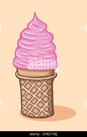 Hand drawn and painted Cream cornet, vector illustration Stock Vector