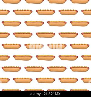 Seamless pattern of hot dogs, vector illustration. Stock Vector