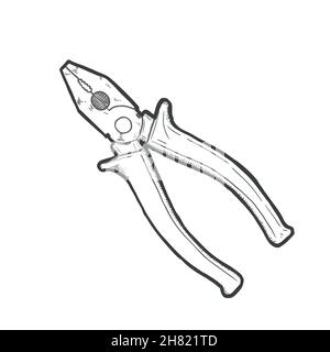 Hand drawn pliers, vector illustration. Stock Vector