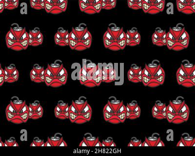Angry bombs seamless pattern texture, vector illustration. Stock Vector
