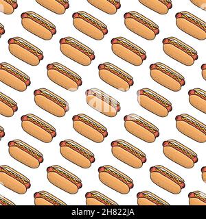 Seamless pattern of hot dogs, vector illustration. Stock Vector