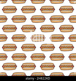 Seamless pattern of hot dogs, vector illustration. Stock Vector