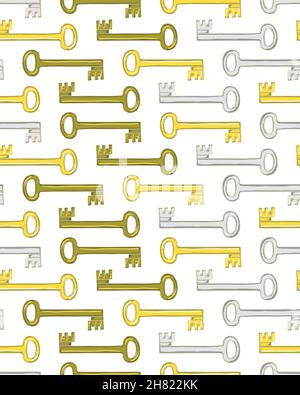 Hand drawn lock and key vector seamless pattern. Stock Vector