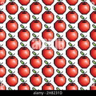 seamless vector retro pixel game fruits pattern Stock Vector Image