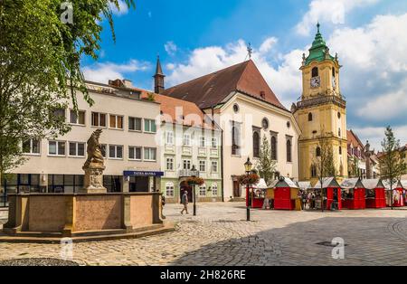 Franciscan Square and the old Town Hall in Bratislava. Slovakia Stock Photo