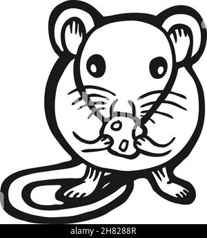 Painted mouse with holding cheese Stock Vector