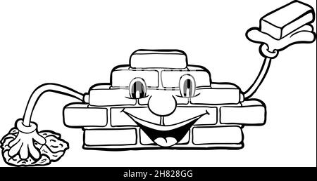 Bricklayer with smile, vector illustration, coloring book Stock Vector