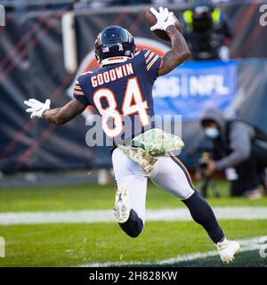 Chicago, Illinois, USA. 21st Nov, 2021. - Bears #11 Artavis Pierce warms up  before the NFL Game between the Baltimore Ravens and Chicago Bears at  Soldier Field in Chicago, IL. Photographer: Mike