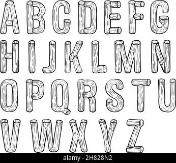 Hand drawn and painted wood font with crust Stock Vector