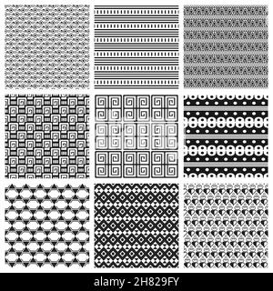 9 Universal different vector seamless patterns. Can be used for wallpaper, pattern fills, web page background,surface textures. Set of monochrome geom Stock Vector