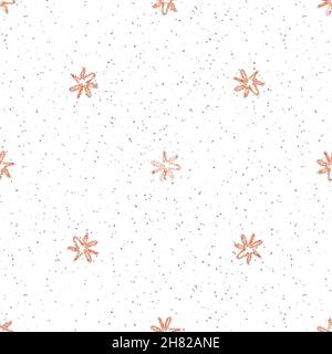 Hand Drawn Snowflakes Christmas Seamless Pattern. Subtle Flying Snow Flakes on chalk snowflakes Background. Astonishing chalk handdrawn snow overlay. Stock Photo