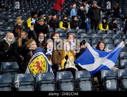 Glasgow, UK. 26th Nov, 2021. Hampden Park, Glasgow, Scotland, Nov 26th 2021 Young Scotland fans before the FIFA Women's World Cup Qualifying Group B match between Scotland and Ukraine at Hampden Park in Glasgow, Scotland. FIFA Women's World Cup Qualifying Group B Alex Todd/SPP Credit: SPP Sport Press Photo. /Alamy Live News Stock Photo